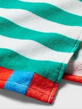 SUN SQUAD Striped Large Beach Towel 62"X32" Oversized Velour Cotton